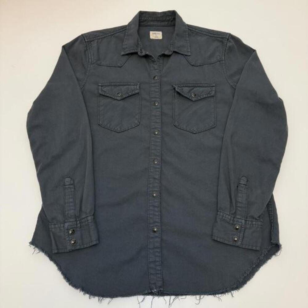 Gap 1969 Western Frayed Hem Charcoal Cotton Snap Front Blouse Womens Size M